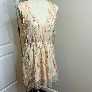 Southern Fried Chics Sequin Mini Dress. M. Pastel neon shimmer sequins. Lined.